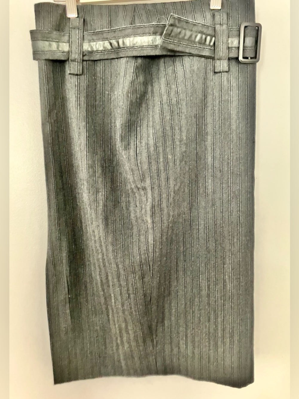 Pinstripe Pencil Skirt in charcoal Gray with Belt